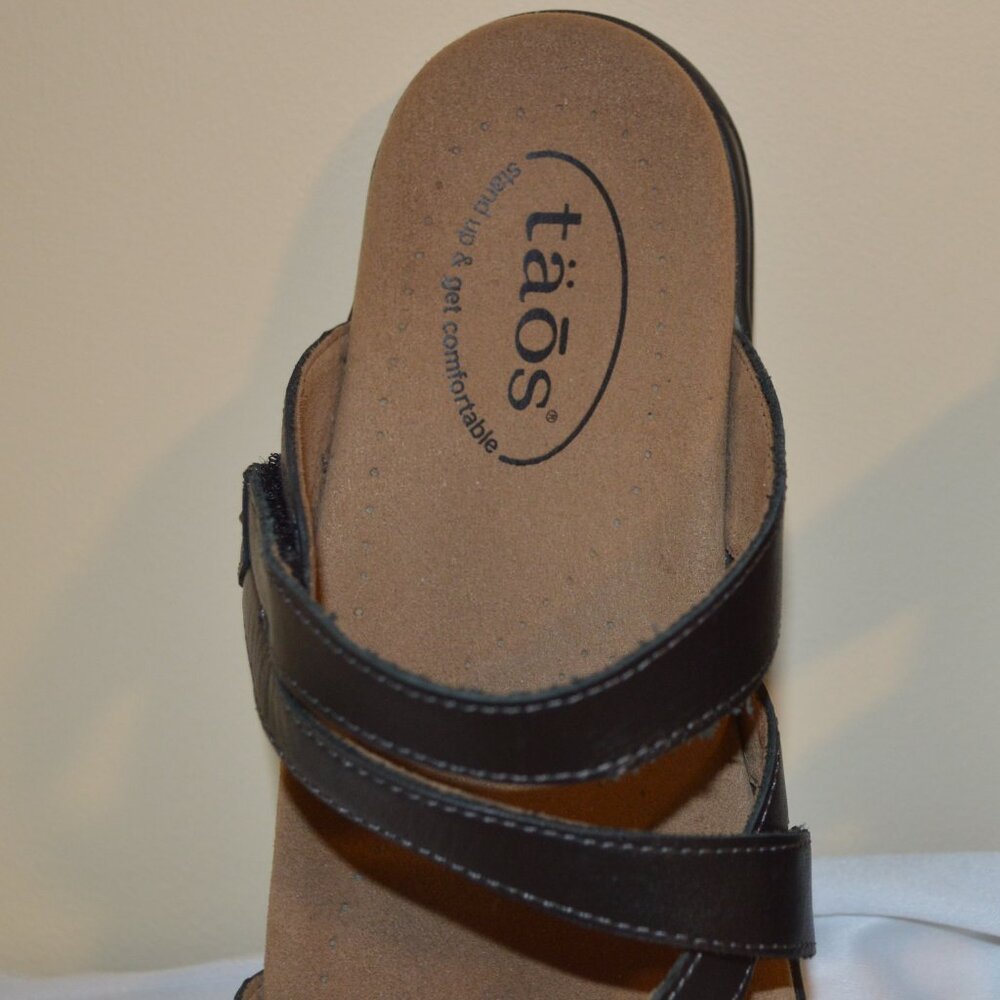 Taos 8 Black Leather Strappy Sandals Double U - Picture 2 of 6